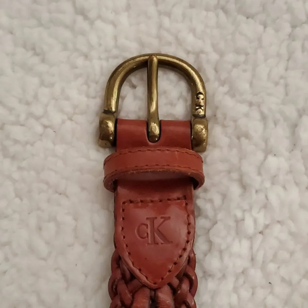 Vtg. Calvin Klein Leather Brown Woven Belt 36